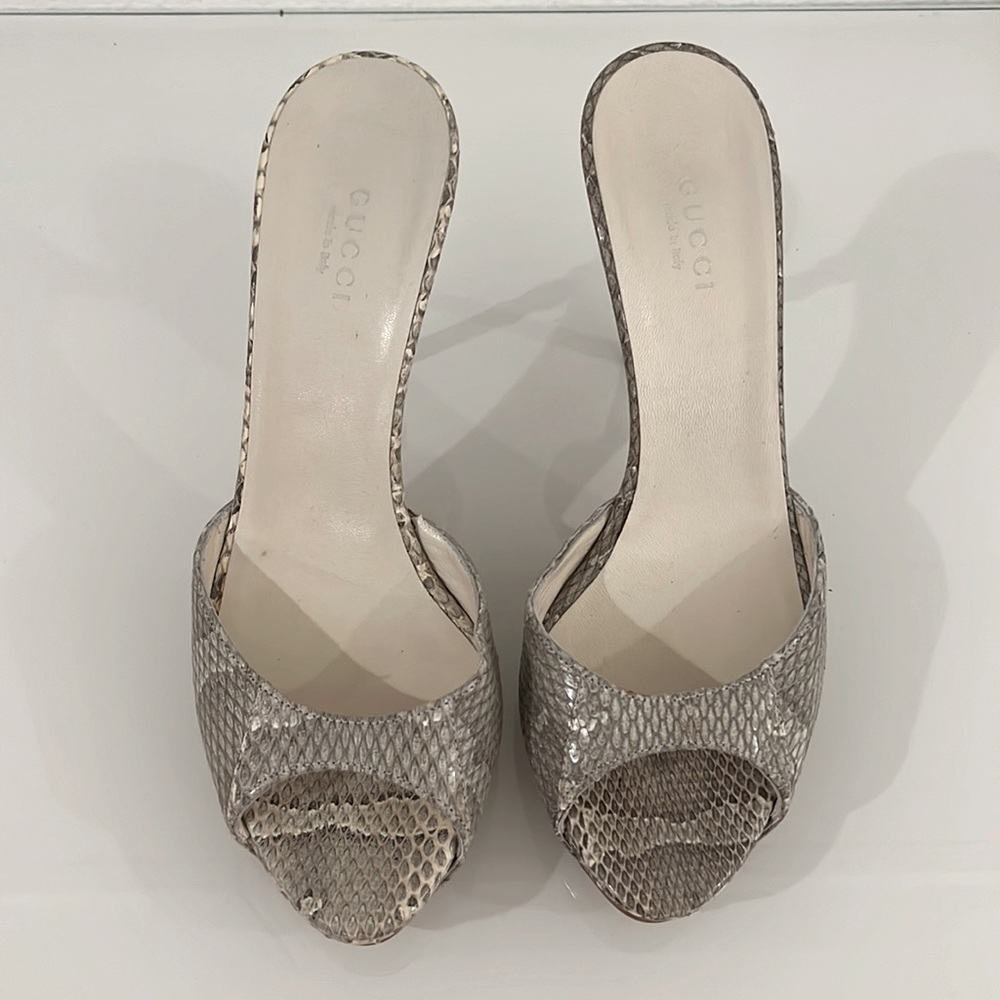 Gucci Light Cream/Black Python Bamboo Heel Sandal… - image 4